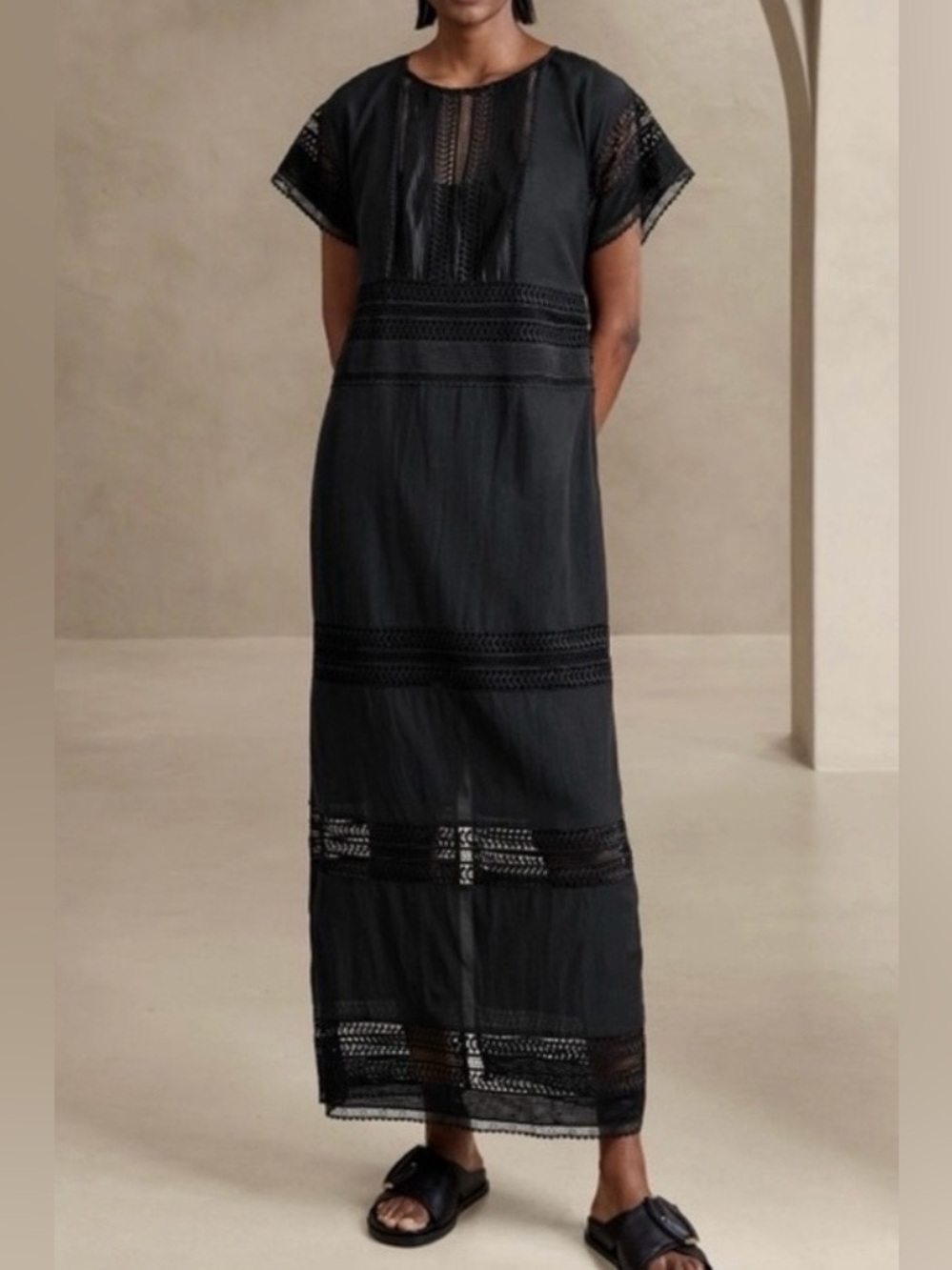 NWT Banana Republic Black Maxi Dress with Embroidery
